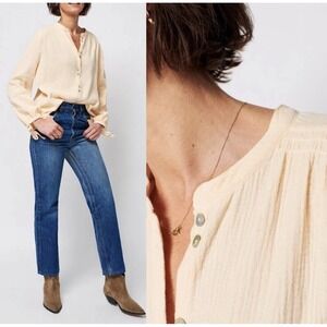 Faherty Everleigh Dream 100% Organic Cotton Gauze Shirt Top Cream‎ Women Size M